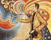 Paul Signac Portrait of Felix Feneon in Front of an Enamel of a Rhythmic Background of Measures and Angles oil painting reproduction